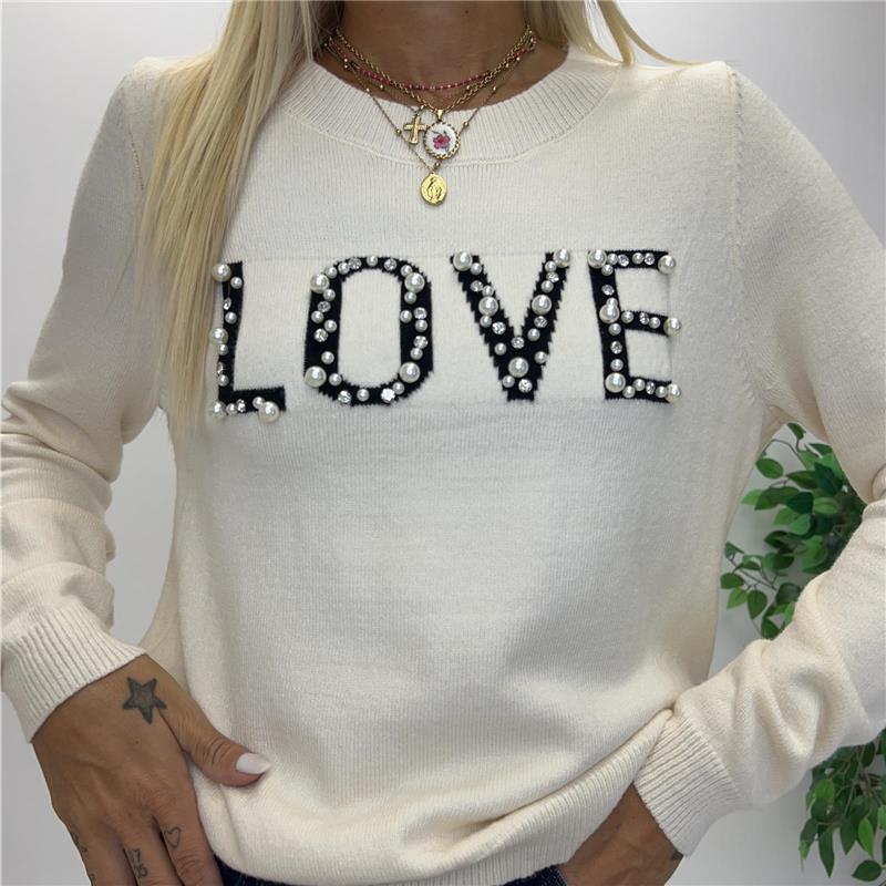 maglia con stampa e applicazioni love
